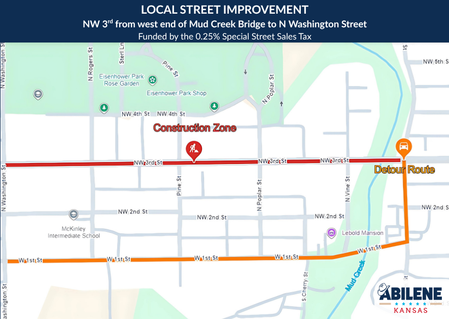 Graphic showing NW 3rd Street construction from June 9–13, 2025, weather permitting. 