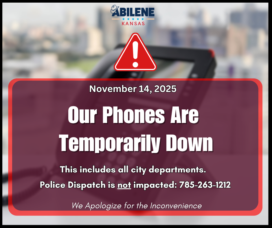 Notice graphic stating that City of Abilene phone lines are experiencing technical issues.
