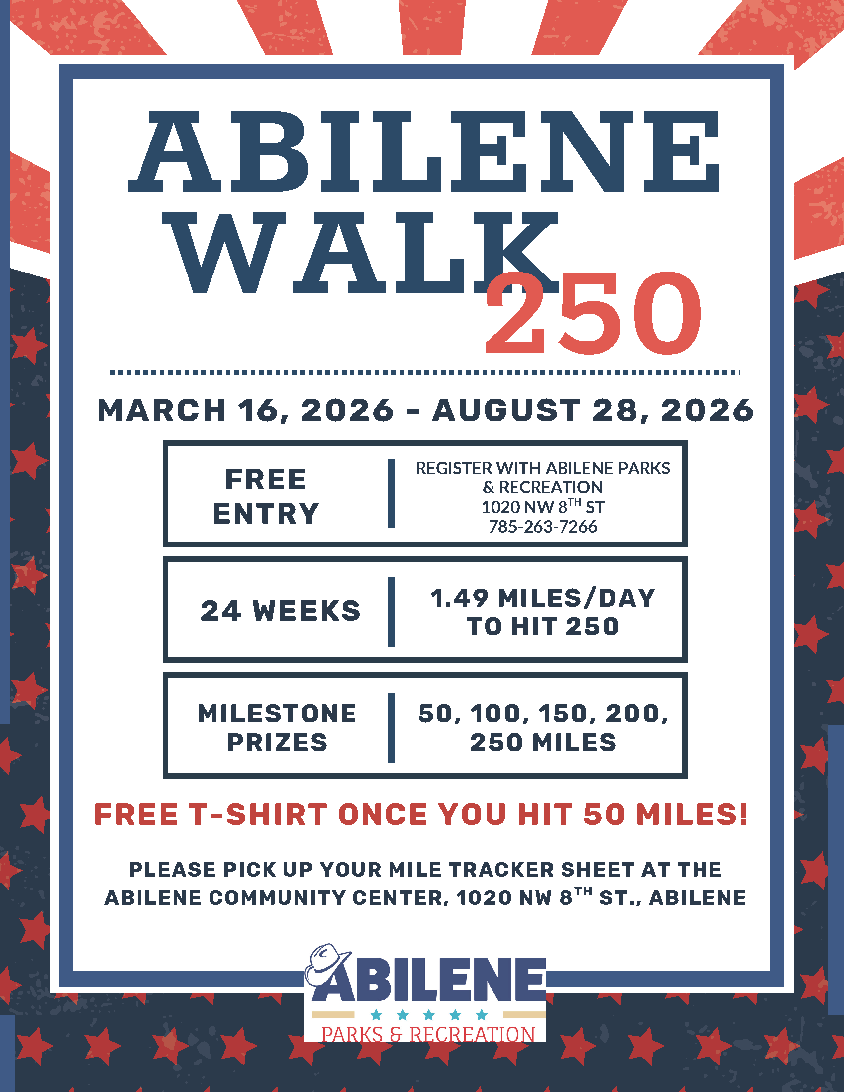 Abilene Walk 250 community walking program flyer.